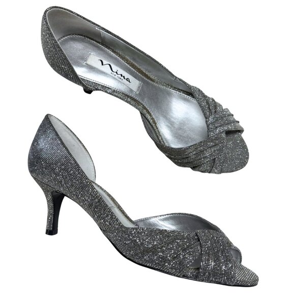 Nina Carrie d'Orsay Pumps Silver Luna Shine Womens 7 Good Condition - Picture 6 of 10